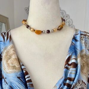 Fairy Grunge Orange Brown Beaded Choker Necklace